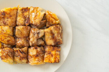 roti with egg, banana and chocolate