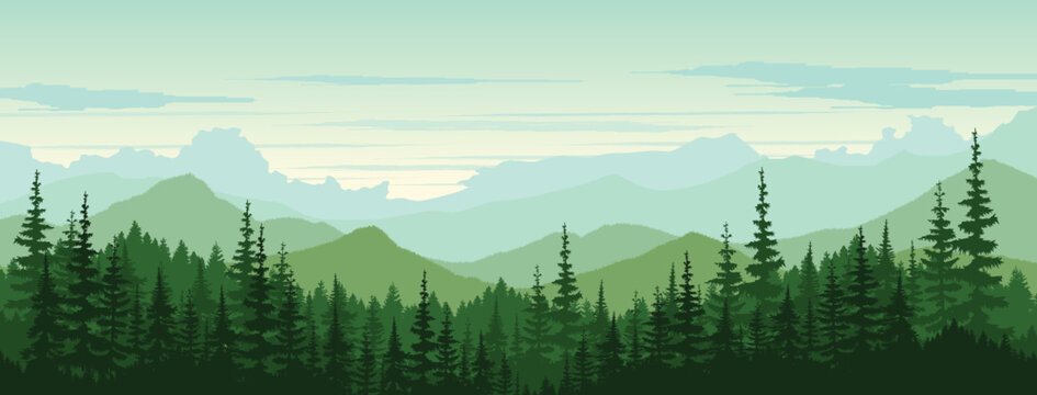 Nature background landscape. Vector background of mountains and forests. Brenner and design, posters and print media.