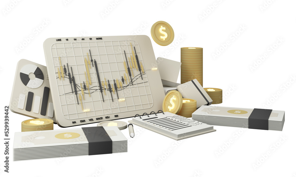 Poster digital currency gold coins it is enclosed around a digital currency chart with bars candlestick pat