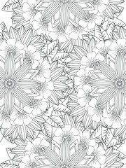 Doodle floral pattern in black and white. A page for coloring book: fascinating and relaxing job for children and adults. Zentangle drawing. Flower carpet in a magic garden