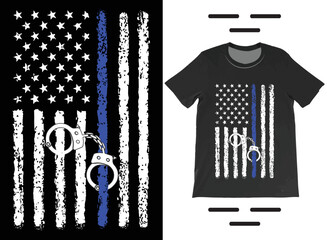 Back the Blue Thin Blue Line Police Officer American Flag T-Shirt Design. Thin Blue Line Shirt, Premium Best Selling T-Shirt.