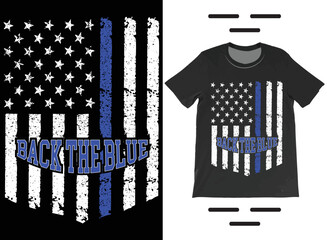 Back the Blue Thin Blue Line Police Officer American Flag T-Shirt Design. Thin Blue Line Shirt, Premium Best Selling T-Shirt.