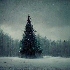 Obraz premium 3D rendering of a Christmas tree in the winter season with white snow at the Christmas day celebration