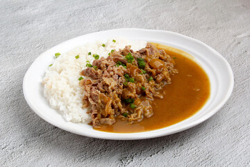 Freshly cooked Japanese food called Beef Curry Katsu