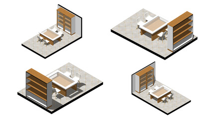 Isometric Architectural Projection - AI Interior Isometric Dining Room