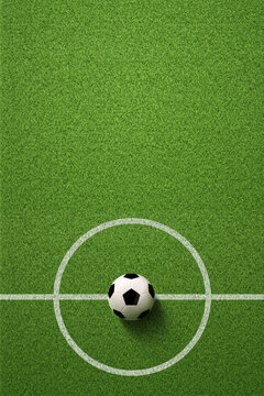 Fototapeta Soccer field or Football field with soccer ball on green grass background