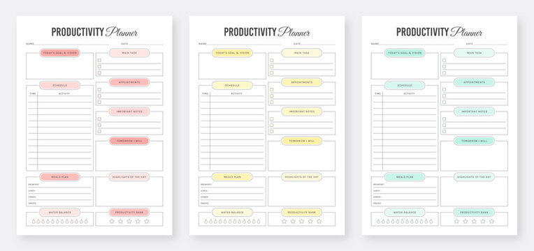 Productivity Planner Template. Productivity Planner Design. Daily Planner Design Template Set. Planner Design Template. Life and Business Planner. Organizer & Schedule Planner.