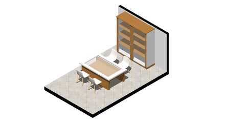 Isometric Architectural Projection - AI Interior Isometric Dining Room 2