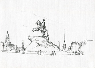 monument to Peter 1 in Petersburg sketch - 529940017
