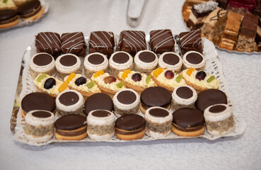 plate with homemade cakes at the wedding in Romania