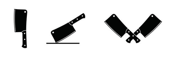 Butcher knife silhouette symbol icon vector. Cut of beef meat set