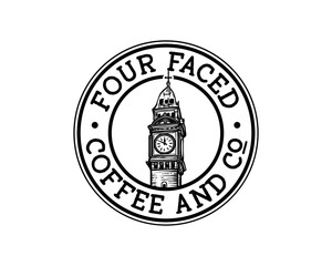 Clock tower illustration symbol icon logo vector. High tower clock symbol of city hand drawn logo