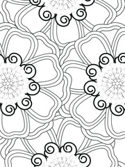 Doodle floral pattern in black and white. A page for coloring book: fascinating and relaxing job for children and adults. Zentangle drawing. Flower carpet in a magic garden