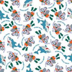 Obraz premium Seamless pattern texture with little elephant swim in underwater. For fabric textile, nursery, baby clothes, background, textile, wrapping paper and other decoration.