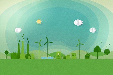 Green industry and alternative renewable energy.ESG as environmental social and governance concept.Paper art Vector illustration.