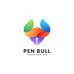 Obraz premium Vector Logo Illustration Pen Bull Gradient Colorful Style.