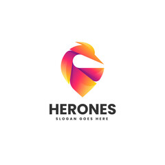 Vector Logo Illustration Heron Gradient Colorful Style.