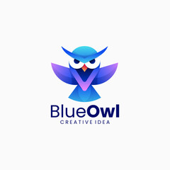 Vector Logo Illustration Blue Owl Gradient Colorful Style.