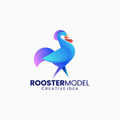 Vector Logo Illustration Rooster Gradient Colorful Style.