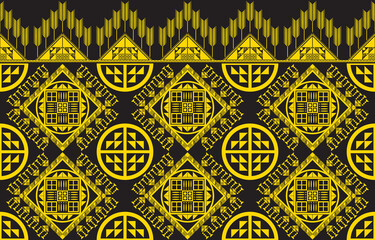 Asian Chinese style tribal fabric textile geometric pattern golden color concept. Design for carpet, curtain, embroidery, clothing, wrapping, batik, wallpaper, background seamless vector illustration