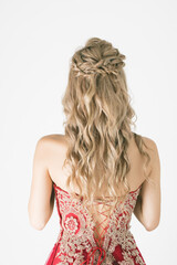 Naklejka premium ドレスで巻き髪した女性 hair style 