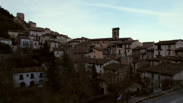 Aerial video of the abandoned ghost town Fossa, in Italy. The town is located near the city of L&rsquo;Aquila in the Abruzzo region, 100km from Rome. Abandoned after a heavy earthquake. 