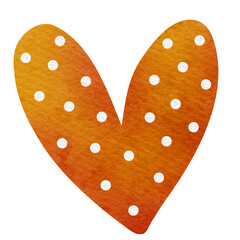 Orange Polkadot heart shaped watercolor illustration 