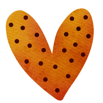 Orange Polkadot Heart Shapes Watercolor Illustration 