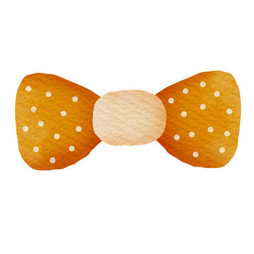 Orange Polkadot Bow Tie Watercolor Illustration 