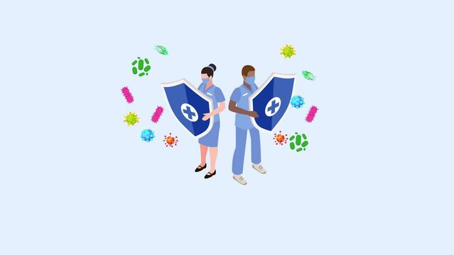 Two doctors protecting from bacterias and virus