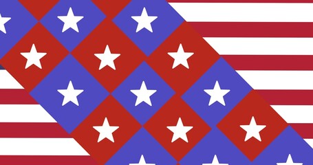 Digitally generated image of stars on checked pattern over red and white striped background