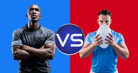 Caucasian young male rugby player versus african american young male rugby player