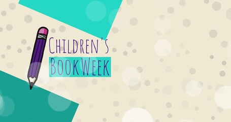 Fototapeta premium Vector image of pencil and children's book week text on patterned beige background with copy space
