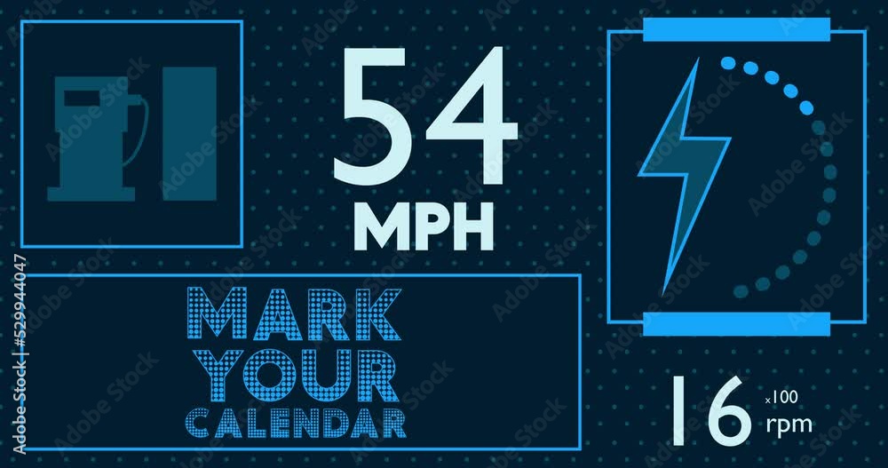 Poster hybrid car dashboard with mark your calendar text. digital graphical user interface animation.