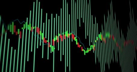 Image of financial data processing on black background
