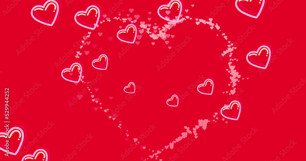 Poster image of red hearts icons floating on red background