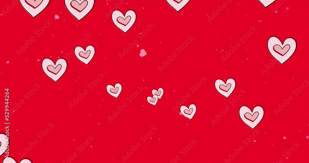 Poster image of red hearts icons floating on red background