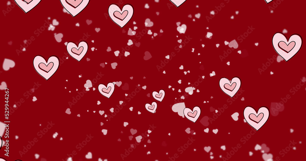 Poster image of red hearts icons floating on red background