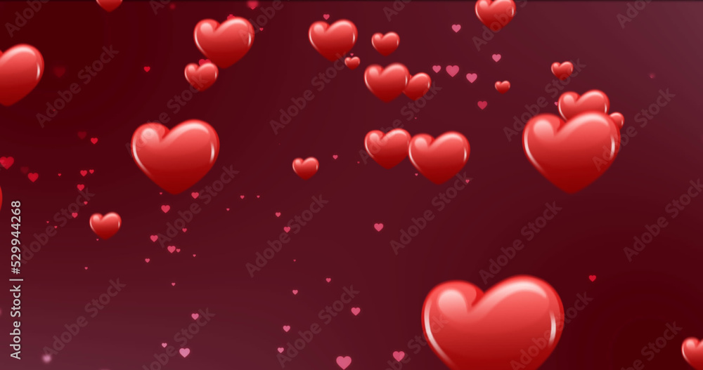 Poster image of red hearts icons floating on red background