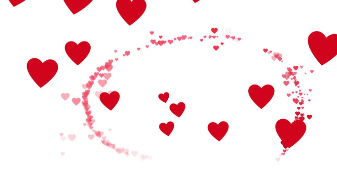 Image of red hearts icons floating on white background