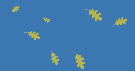 Foto op Plexiglas Image of leaf icons on blue background © vectorfusionart