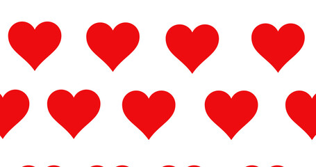 Composition of rows of red hearts moving on white background