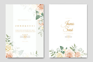 Fototapeta na wymiar Wedding Invitation Card with Floral Watercolor 