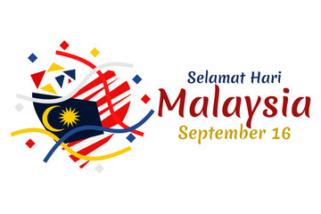 Translation: Happy Malaysia Day, September 16. vector illustration. Suitable for greeting card, poster and banner. 