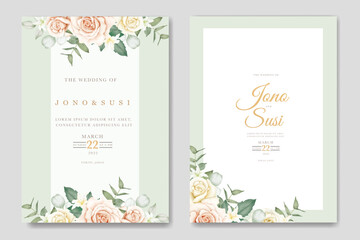 Wedding Invitation Card with Floral Watercolor  