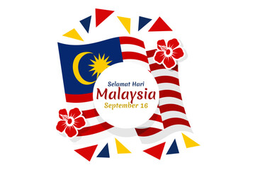 Translation: Happy Malaysia Day, September 16. vector illustration. Suitable for greeting card, poster and banner. 