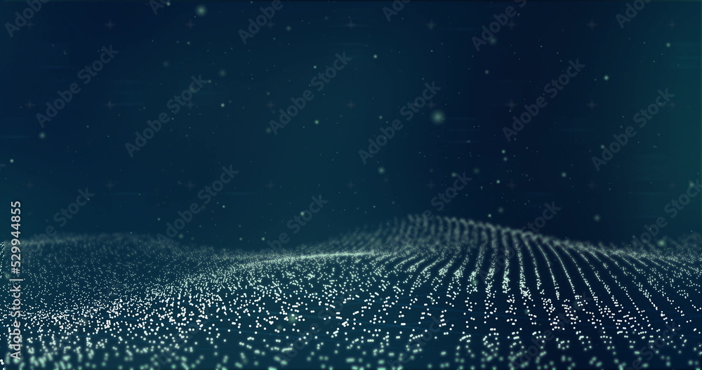 Poster image of multiple floating light spots on blue background