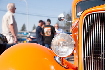 Classic American cars on display at vintage automobile exhibition. 