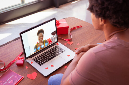 African american young couple dating on video call on valentine day