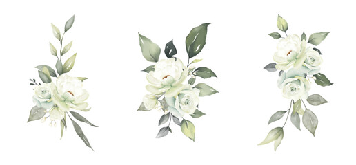 Fototapeta premium Flower Rose watercolor vector set beautiful floral bouquet. Wedding flower set. 